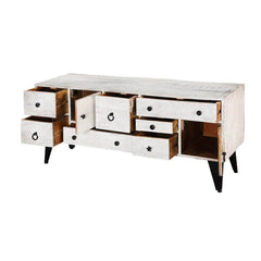 Avalon Indian Solid Wood Farmhouse Chest Of Drawers Tv Stand White