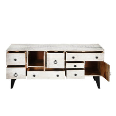 Avalon Indian Solid Wood Farmhouse Chest Of Drawers Tv Stand White