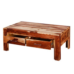 Indian Rosewood Coffee Table w Drawers Brown