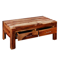 Indian Rosewood Coffee Table w Drawers Brown