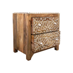 Indian Hand Carved  2-Drawer Solid Wood Bedside Table 10