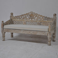 Mughal Garden Hand Carved Balinese Daybed Limewash M