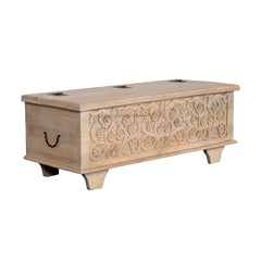 Indian Hand Carved Solid Wood Blanket Box Chest C10