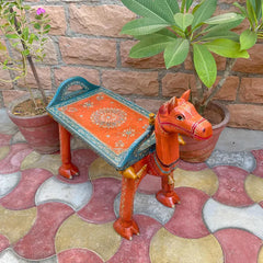 Indian Hand Painted Solid Wood Horse Coffee Table C156