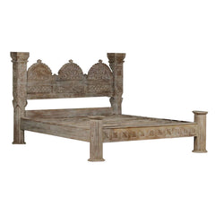 Indian Hand Carved Reclaimed Teak Wood Bed Frame King Size 141