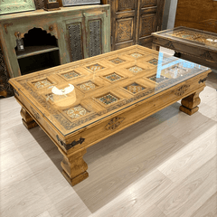 Mughal Hand Painted and Hand Carved Solid Wood Coffee Table C36