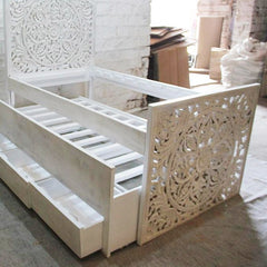 Dynasty Hand Carved Indian Sera Wooden Trundle Single Bed White