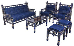 Heritage Indian Hand Carved Painted 6 pcs Sofa & Chair Set