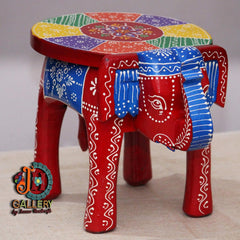 Brush & Timber Handpainted Solid Mango Wood Elephant Side Table in Multicolor