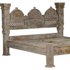 Indian Hand Carved Reclaimed Teak Wood Bed Frame King Size 141