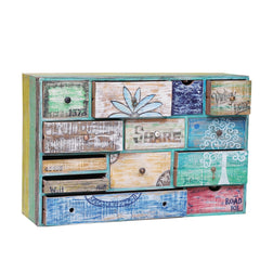 Retro Painted Multicolor Hand Painted Reclaimed Wood Chest of 13 Drawers