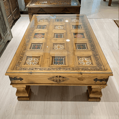 Mughal Hand Painted and Hand Carved Solid Wood Coffee Table C36