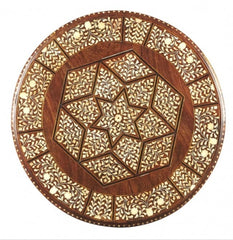 Maaya Bone Inlay Teak Round Side Table White Brown Floral