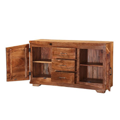 Cromer Indian Solid Wood 3 Drawer Rustic Buffet Sideboard Cabinet