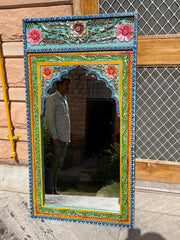 Indian Hand Carved Painted Solid Wood Mirror Frame 120