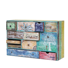 Retro Painted Multicolor Hand Painted Reclaimed Wood Chest of 13 Drawers