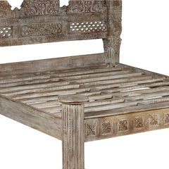 Indian Hand Carved Reclaimed Teak Wood Bed Frame King Size 141