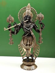 Indian Lord Krishna Playing Flute Brass Statue