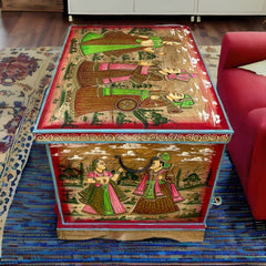 Indian Hand Painted Solid Wood Storage Blanket Box C43