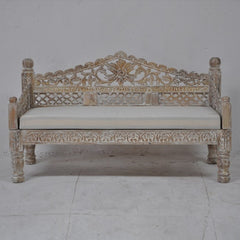 Mughal Garden Hand Carved Balinese Daybed Limewash M