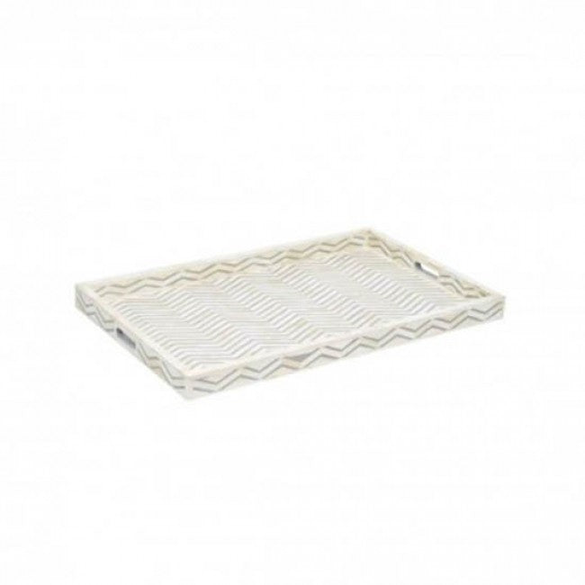 Maaya Bone Inlay Serving Tray - Zigzag Pattern Grey 49x39x5cm