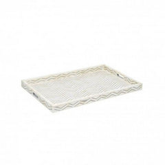 Maaya Bone Inlay Serving Tray - Zigzag Pattern Grey 49x39x5cm