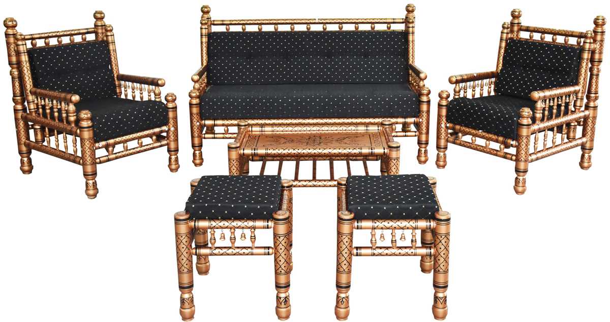 Heritage Indian Hand Carved Painted 6 pcs Sofa & Chair Set