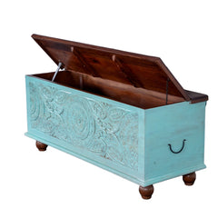 Indian Hand Carved Solid Wood Blanket Box Chest B10