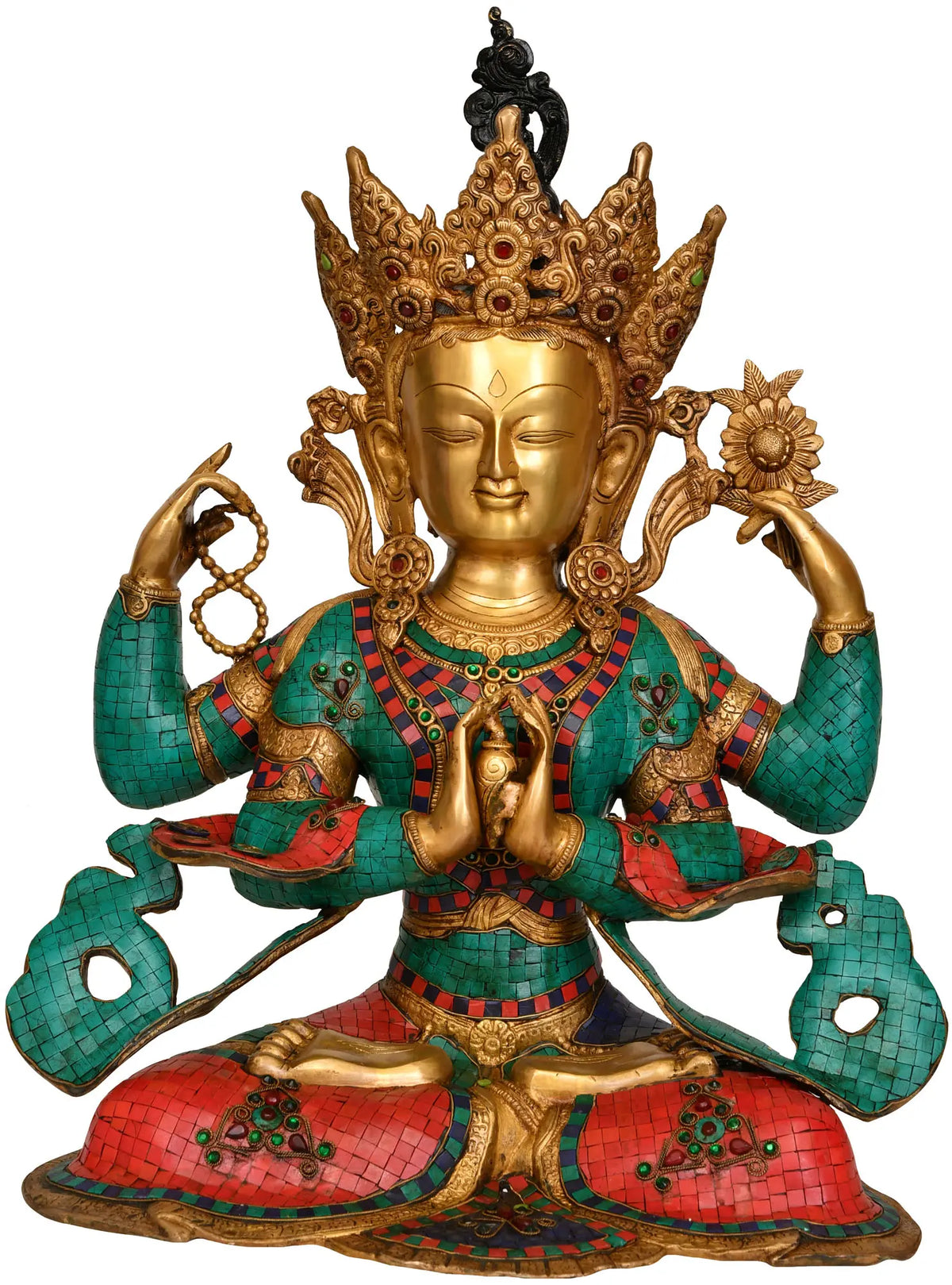 Indian Buddha Tibetan Buddhist Buddha In Brass Statue With Inlay Work