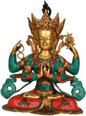 Indian Buddha Tibetan Buddhist Buddha In Brass Statue With Inlay Work