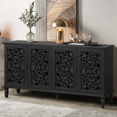 Dynasty Hand Carved Floral Carving Solid Wood 4 Door Sideboard A8