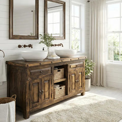 Indian Hand Carved Solid Wood Bathroom Vanity V16
