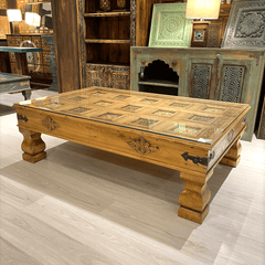 Mughal Hand Painted and Hand Carved Solid Wood Coffee Table C36