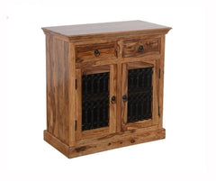 Indian Solid Wood Small Jali Cabinet Natural 90 x 45 x 90 Cm