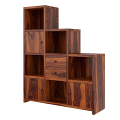 Proctorville Rustic Wood Stair Step Cube Bookcase With Doors & Drawers