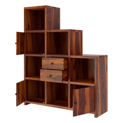 Proctorville Rustic Wood Stair Step Cube Bookcase With Doors & Drawers