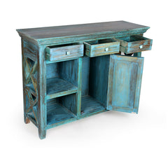 Contemporary X design solid wood Sideboard Rustic Blue