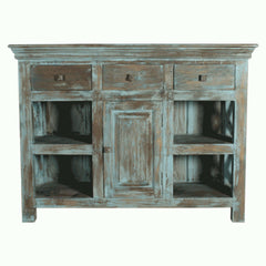 Contemporary X design solid wood Sideboard Rustic Blue