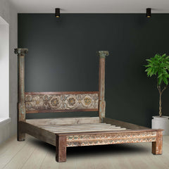 Indian Hand Carved Solid Wood Bed Frame King Size 142