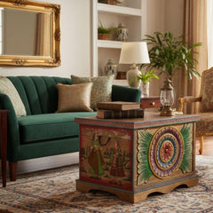 Indian Hand Painted Solid Wood Storage Blanket Box C43