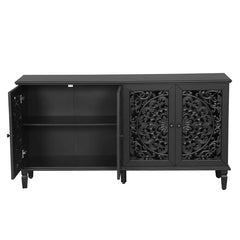 Dynasty Hand Carved Floral Carving Solid Wood 4 Door Sideboard A8