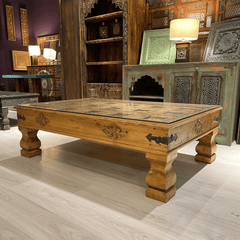 Mughal Hand Painted and Hand Carved Solid Wood Coffee Table C36