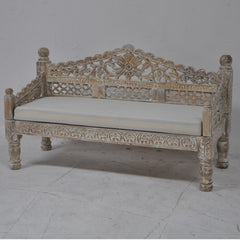 Mughal Garden Hand Carved Balinese Daybed Limewash S