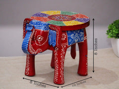 Brush & Timber Handpainted Solid Mango Wood Elephant Side Table in Multicolor