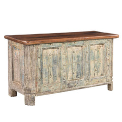 Indian Hand Carved Solid Wood Rustic Storage Blanket Box C40