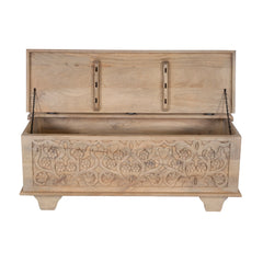 Indian Hand Carved Solid Wood Blanket Box Chest C10