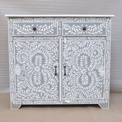 Bone Inlay Floral Pattern Cabinet Grey