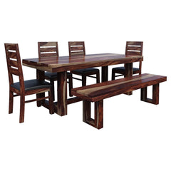 Galveston Rustic Solid Wood 6-Piece Dining Table Chair Set with Bench