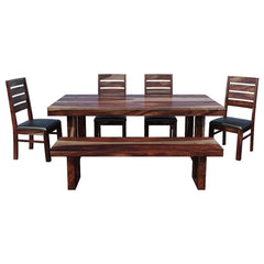 Galveston Rustic Solid Wood 6-Piece Dining Table Chair Set with Bench