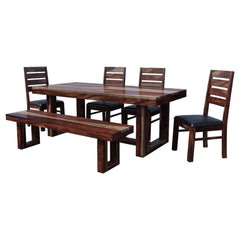 Galveston Rustic Solid Wood 6-Piece Dining Table Chair Set with Bench